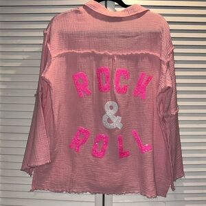 Judith March pink rock & roll button up‎ shirt women S NEW